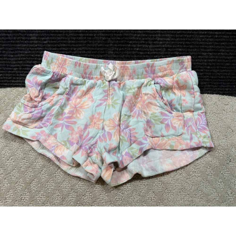 Billabong Kids Mint Floral Gauze Shorts Elastic Waist Tropical Print Size Large